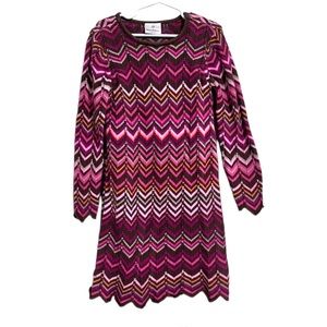 Hanna Andersson Knit Crochet Chevron Stripe Long Sleeve Dress Girls 120 / 6-7